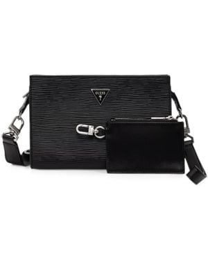 Guess Bolso Milano Texturizado Con Placa Del Logo - Negro