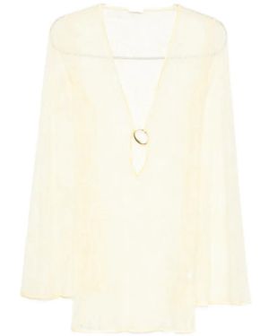 Oséree Lace Long-Sleeve Mini Beach Dress - White