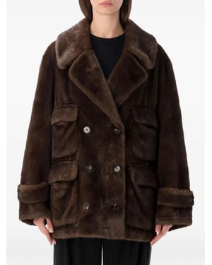 S.W.O.R.D Doppelreihiger Mantel Aus Faux Fur - Schwarz