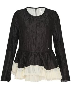 Renli Su Crinkled-Finish Ruffled Blouse - Black