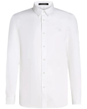 KARL LAGERFELD Embroidered-Logo Long-Sleeve Shirt - White