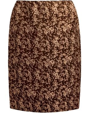 12 STOREEZ Floral-Pattern Silk Midi Skirt - Brown