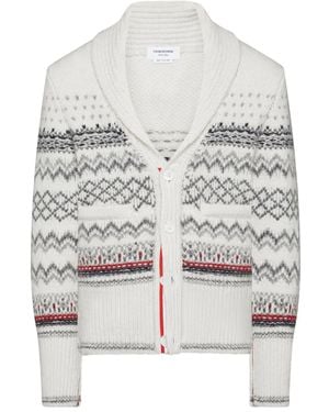 Thom Browne Donegal Knitted Tweed Cardigan - Grey