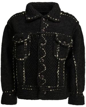 Kapital Button Trim Wool Cardigan - Black