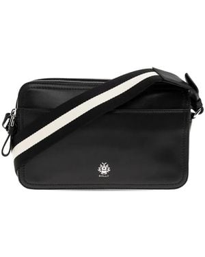 Bally Ray Logo-Print Leather Messenger Bag - Black