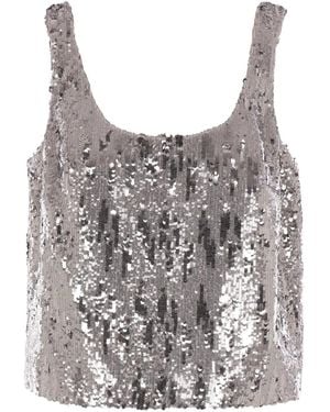Elie Saab Sequin Scoop-neck Top - グレー