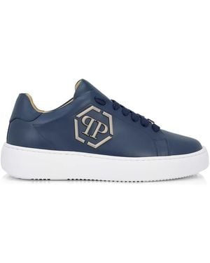 Philipp Plein Hexagon Leather Trainers - Blue