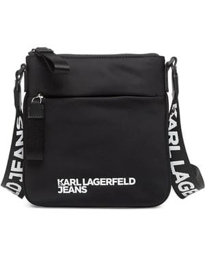 KARL LAGERFELD Small Logo-Print Messenger Bag - Black