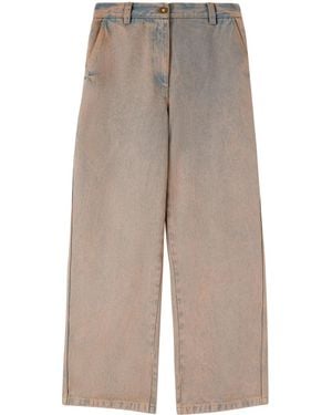 Palm Angels Wide Leg Jeans With Embroidery - Natural