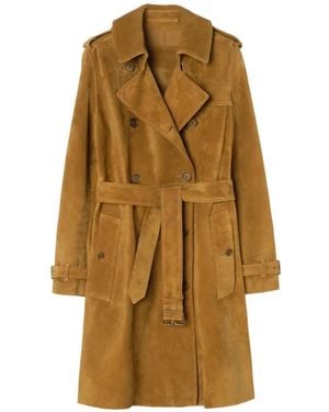 Burberry Mid-Length Suede Kensington Trench Coat - Natural