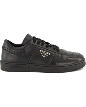 Prada Leather Triangle-Logo Trainers - Black