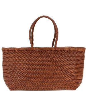 Dragon Diffusion Large Bamboo Triple Jump Chevron-Weave Shoulder Bag - Brown