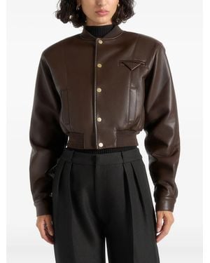 Manière De Voir Zina Faux-Leather Wide Shoulder Bomber Jacket - Black