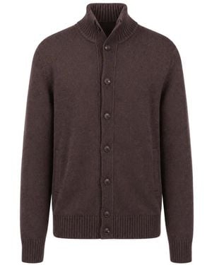 Slowear Ribbed-Knit High-Neck Cardigan - Brown