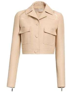 Elie Saab Monogram-Embroidered Gabardine Jacket - Natural