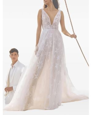 PRONOVIAS THE PARTY EDIT Floral-Lace V-Neck Dress - Natural