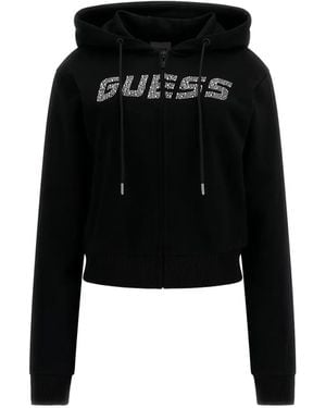Guess Rhinestone-Embellished Zip-Up Hoodie - Black
