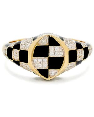 Yvonne Léon 9Kt Geelgouden Geruite Ring Verfraaid Met Diamanten - Wit