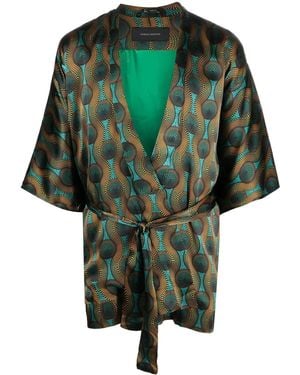 OZWALD BOATENG Short Geometric-Print Tie-Waist Jacket - Green