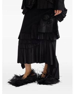 Erdem Ruffled Embroidered Midi Skirt - Black