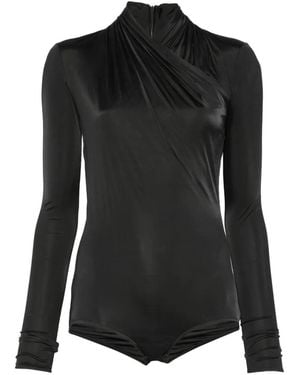 Mugler Body Drapé À Manches Longues - Black