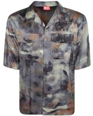 DIESEL Abstract-Print Short-Sleeve Shirt - Grey