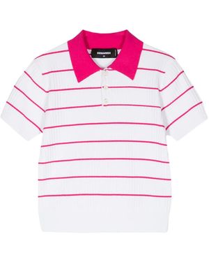 DSquared² Striped Cropped Polo Top - Pink