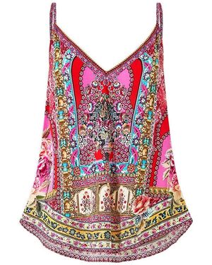 CAMILLA Blusa Heirloom Empire Sin Mangas Con Cuello En V - Rojo