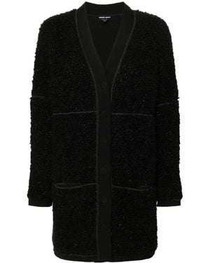 Giorgio Armani Long Bouclé Cardi-Coat - Black