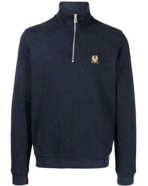 Belstaff Logo-Patch Short-Zip Sweatshirt - Blue