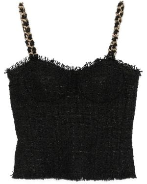 Balmain Top De Tweed Con Cadena - Negro