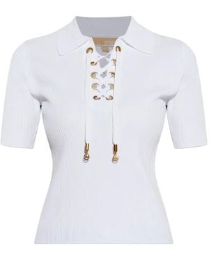 MICHAEL Michael Kors Lace-Up Polo Top - White