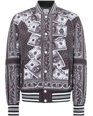 Philipp Plein Skull-Print Bomber Jacket - Grey