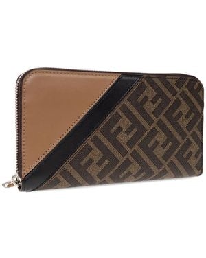 Fendi モノグラム キャンバス ジップ 財布 - ブラウン