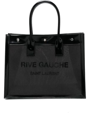Saint Laurent Rive Gauche Small Mesh & Leather Tote - Black