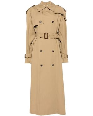 Saint Laurent Button Belted Coat - Natural