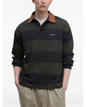 Barbour Embroidered-Logo Stripe-Pattern Polo Shirt - Black