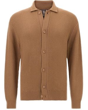 BOGGI Ribbed-Knit Buttoned Cardigan - Brown