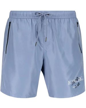 Iceberg Logo-Print Drawstring Swim Shorts - Blue