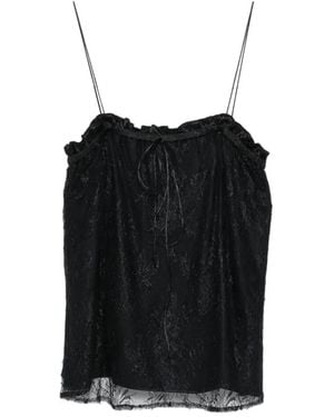 THE NINA STUDIO Lace-Detail Ruffled Top - Black