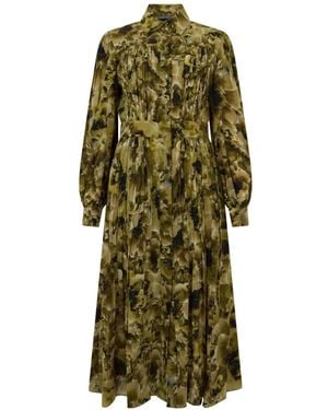 Alberta Ferretti Floral-Print Pleated Maxi Shirt Dress - Green