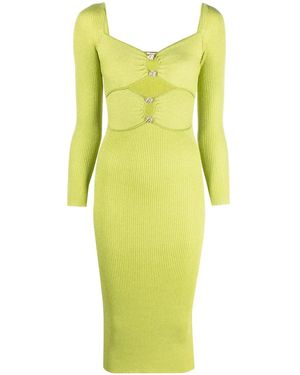 Self-Portrait Long-Sleeve Knitted Dress - Yellow