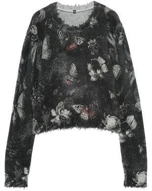 R13 Butterfly-Print Distressed Sweater - Black
