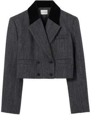 Claudie Pierlot Herringbone-Pattern Cropped Blazer - Black
