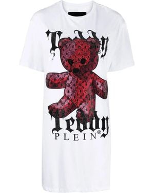 Philipp Plein Teddy Plein Crystal-Embellished T-Shirt Dress - White