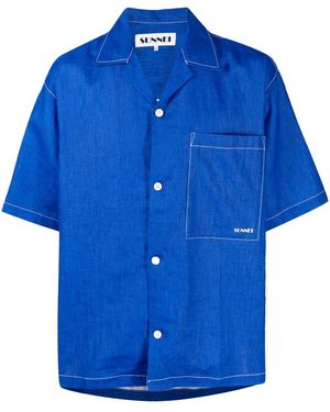 Sunnei Cuban-Collar Linen Shirt - Blue