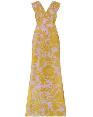 Lela Rose Floral-Fil Coupé V-Neck Maxi Dress - Metallic
