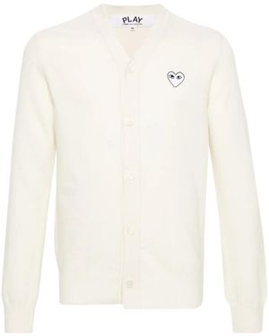 COMME DES GARÇONS PLAY V-Neck Cardigan Emblem Knit - White