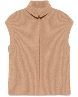 Eric Bompard Ribbed Cashmere Zip-Up Vest - Natural