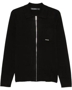 KARL LAGERFELD Zip-Up Chest-Pocket Pullover - Black
